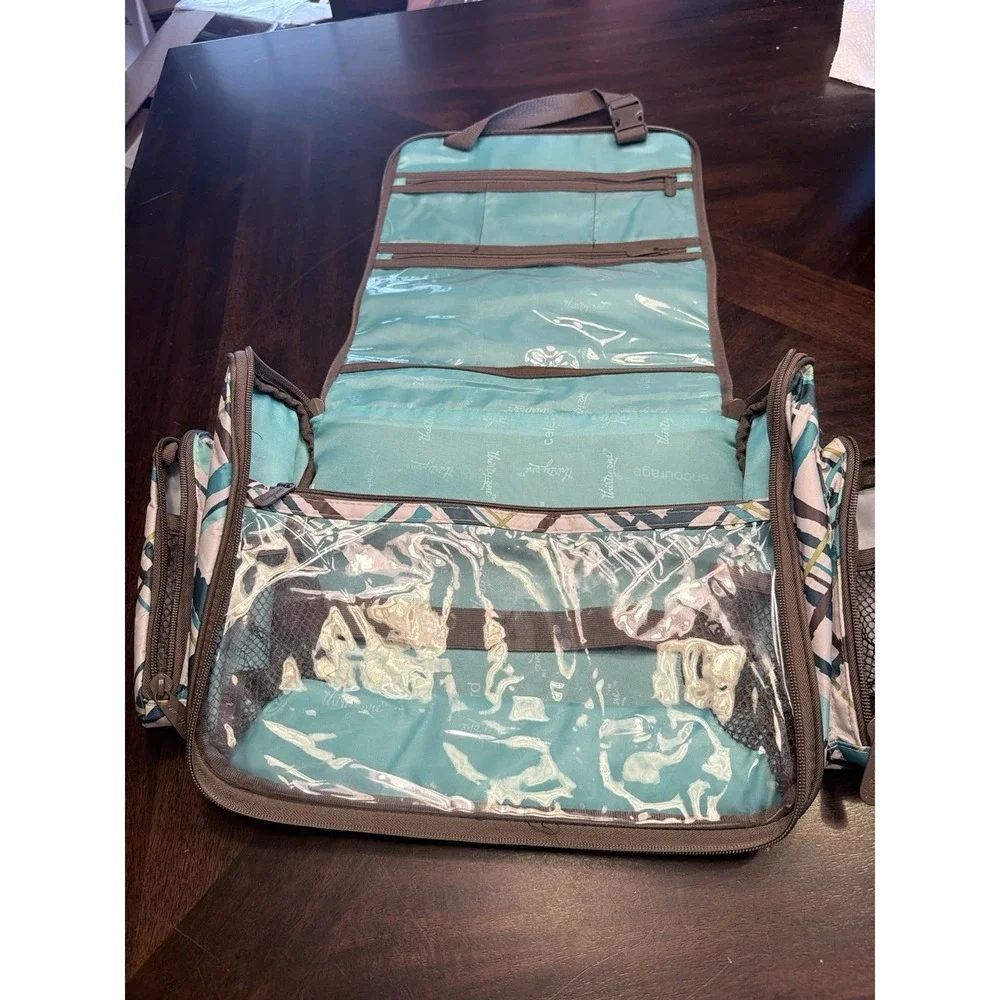 Thirty One Sea Plaid travel Organizer Makeup Toiletries Bag Hanging